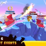 A screenshot of Hills of Steel 2 gameplay showing two tanks battling on a hill.