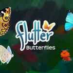 A screenshot of the NETFLIX Flutter Butterflies game showing a variety of butterflies in a lush forest setting.