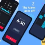 Alarmy app interface displaying alarm settings.