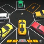 Car Parking 3D Pro gameplay screenshot showing a car parking in a tight space.