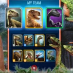 Close-up screenshot of a dinosaur's head in Jurassic World Alive.