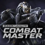 Combat Master Mobile FPS gameplay screenshot showing a player aiming down the sights of a rifle.