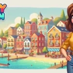 Cozy Town gameplay screenshot showing various buildings and landscapes