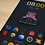 Darko Icon Pack showcasing various icon styles on a phone