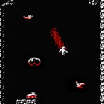 Downwell gameplay screenshot showing the character falling down the well.