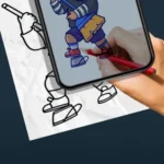 Draw Easy app interface displaying the tracing feature with a photo of a flower.