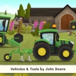 Farming Simulator Kids gameplay screenshot showing a tractor in a field.