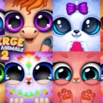 Gameplay screenshot of Merge Cute Animal 2 showing the merging of two pets.