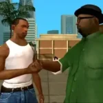 Grand Theft Auto: San Andreas gameplay screenshot showing CJ in a car chase