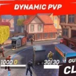 Guns of Boom gameplay screenshot showing two teams battling