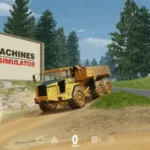 Heavy Machines & Mining gameplay screenshot showing a truck on a dirt road.