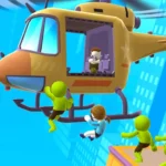 Helicopter Escape 3D gameplay screenshot showing a helicopter rescuing a hostage