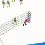 Hyper Survive 3D gameplay screenshot showing character shooting zombies