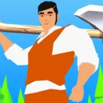 Idle Lumberjack 3D gameplay screenshot showing the lumberjack chopping a tree