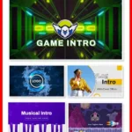 Intro Maker, Video Intro Outro screen showing templates