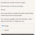 Island of Carnage gameplay screenshot showing text-based choices.