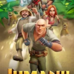 Jumanji Epic Run gameplay screenshot showing the character running from a rhino