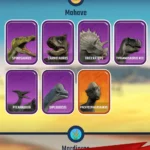 Jurassic Warfare: Dino Battle gameplay screenshot showing different types of dinosaurs in battle.