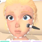 Makeover Studio 3D gameplay screenshot showing a client getting a facial.