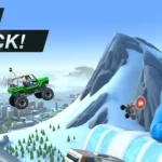MMX Hill Dash 2 gameplay screenshot showing a truck mid-air.