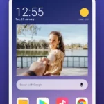Photo of a phone with various photo widgets on the screen