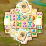 Pyramid of Mahjong gameplay screenshot with various tiles and Egyptian background