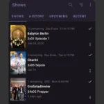 SeriesGuide app interface showing a list of TV shows