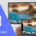 Smart TV Cast interface on a phone and a TV.
