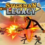 Stickman Legacy: Giant War gameplay screenshot showing various stickman characters.