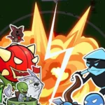 Stickman Survivor gameplay screenshot showing the character surrounded by enemies.