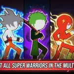 Super Stickman Dragon Warriors gameplay screenshot showing different characters.