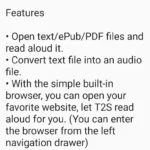 T2S app interface screenshot showing text to speech options.