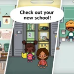 Toca Life: School screenshot showing characters interacting in a classroom setting.