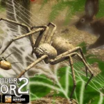 Ultimate Spider Simulator 2 gameplay screenshot showing a spider in its natural habitat.