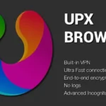 UPX VPN Browser interface showing ad blocking feature