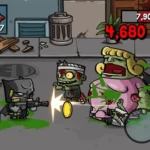 Zombie Age 3 gameplay screenshot showing the character shooting zombies